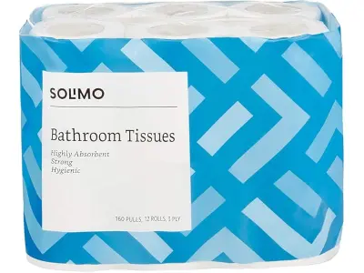 Amazon Brand - Solimo 3 Ply Toilet Paper Roll | 1920 Pulls | 160 Pulls X 12 Rolls | Soft And Hi