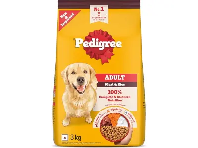 Pedigree Adult Dry Dog Food, Meat & Rice, 3 kg, Contains 37 Essential Nutrients, 100% Complete