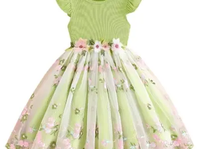 TAGAS Girls' Dress|Elegant Beige Baby Girl Dress with Lace Ruffles & Floral Embroidery – Long Sleeve Princess Birthday Party Dress | Comfortable & Stylish Kids Wear| PartFrock for