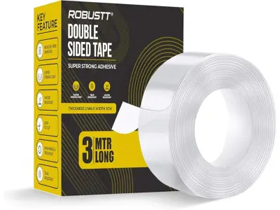 Robustt Double Sided Tape(Pack of 1) 3m x 3 Cm, Heavy Duty, Transparent IVY Grip Tape, Removabl
