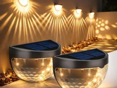 Gesto Solar Wall Lights Outdoor Waterproof IP65,Warm White Fence Light with Decorative Ray Lighting Effect, Auto ON/Off Dusk to Dawn, Garden Wall Lamp for Patio, Pathway, Deck,Balc