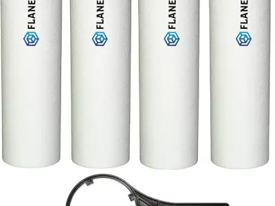 FLANER 4pcs PP Spun Filter + 1 Spanner for All Types of RO Water purifiers (10 Inch, 5 Micron) Ro Housing Sediment Filters | Replacement Spun Filter Cartridge Pre Filter Candle (Pa