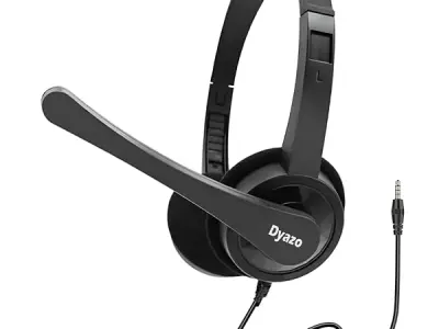 Dyazo Computer Wired Headphones | Headset with Mic | 3.5 MM Jack | Compatible for Laptops, PC, Notebooks (Black)