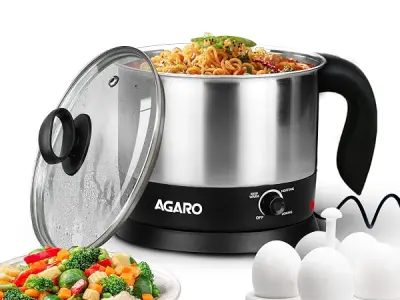 AGARO Esteem Electric Multipurpose Kettle 1.2L, 600W, with Stainless Steel Body, Egg Rack, Grill Rack, 3 Heating Modes & Rapid Boil Technology, Boiling Water, Tea, Coffee, Oats, No
