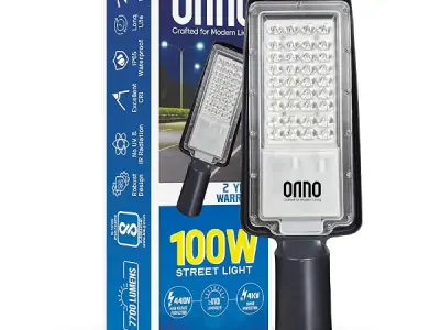 ONNO 100W LED Street Light | 11000Lm | Aluminum | IP65 Waterproof | Cool Day Light 6500K | BIS Approved | Outdoor Security & Area Light | Pack of 1