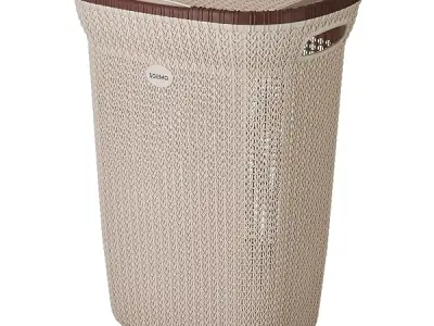 Amazon Brand - Solimo Plastic Knit Laundry Basket - Big - 55 Litres - 44 Cm X 35 Cm X 61 Cm | Beige