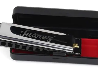 Juarez JRZ10HM Key C Diatonic Blues Harmonica 10 Hole 20 Tones with Case, Mouth Organ for Beginners, Students, Kids & Professionals, Silver