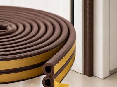 MMT Acoustix® Door Gap Filler | EPDM D Shape Self Adhesive Weather Stripping Seal Strip | Main Entry Door Seal | 18 Ft | Brown | 1 Pc