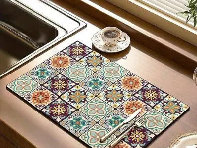 HomeCloud Dish Drying Mat for Kitchen Counter Hide Stain Super Absorbent, Non-Slip, Heat-Resistant, Great for Dishes,Rack Pad, Kitchen Counter, Coffee Maker, Coffee Item (Brown_Mul