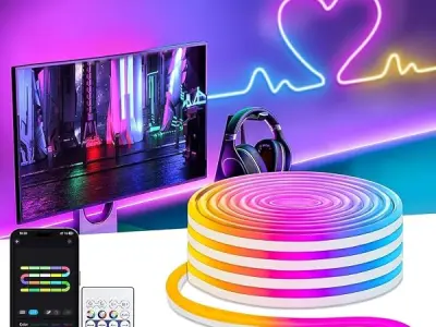 Gesto 5V RGB Neon LED Strip Light 5 Meter – Mobile App & Remote Controlled Neon Rope Lights | USB Powered Waterproof Strip for Room Decor, Gaming Setup, DIY Neon Signs, Party & Diw