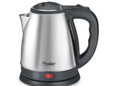 Prestige 1.5L PKOSS Stainless Steel Electric Kettle | 1350 Watts| Elegant Design | Cool-touch Handle and Lid | Automatic Cut-Off and Single-Touch Lid Locking | Black | 1Y Warranty