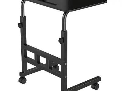 Amazon Basics Adjustable Height Wooden Table with Wheels | Portable Multipurpose Table | Smooth Rolling Wheels | Perfect Posture Adjustment | Trolly Laptop Table (Black)