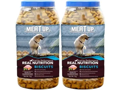 Meat Up Dog Treats Biscuits 2kg (2x1kg) | Real Chicken Flavour | Remove Plaque & Tartar Build-u