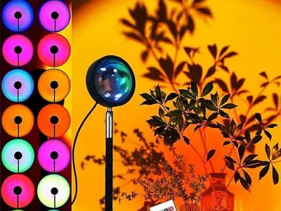 REFULGIX 16-Color 360° Rotating Sunset Projection Lamp with Remote | Romantic LED Night Light for Bedroom, Kids, Couples & Adults | Mood Lighting for Home, Living Room, Party (Mult