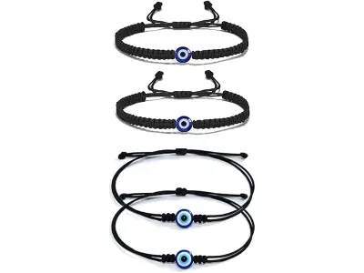 ARTIFICIAL TREE Handmade Nazariya 6 mm Evil Eye Charms Black Thread Bracelet Adjustable for Wom