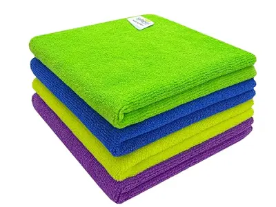 SOFTSPUN Microfiber Cleaning Cloths, 4pcs 40x40cms 340GSM Multi-Colour! Highly Absorbent Lint and Streak Free Multi -Purpose Wash Cloth for Kitchen Window Stainless Steel Silverwar
