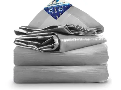 TUFFPAULIN 6 x 6 Ft 120 GSM Silver Waterproof Tirpal UV Resistant | 120 GSM silver tarpaulin with UV resistant finish and reinforced eyelets for outdoor rain and dust protection