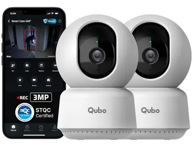 Qubo Smart 360° 3MP [2K] Wi-Fi Security Camera [2026 Edition] by Hero Group | Indoor CCTV Cam for Home | STQC Certified | AI Person Detection | Color Night Vision | SD&Cloud Storag