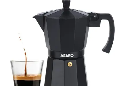 AGARO Classic Moka Pot, Stovetop, Espresso Coffee Maker, 240 Ml, Premium Aluminium Built, Italian Style Mocha, Cuban Café Brewing, Black