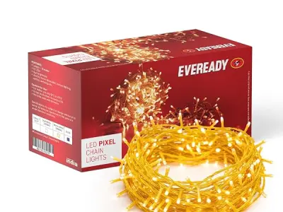 EVEREADY UTSAV, 33 FEET LED Pixel Lights, 46 LEDs, BIS Approved, High Brightness Home Decoration Ladi String Lights for Ganpati, Diwali, Christmas, Festivals, Warm White, Pack of 1