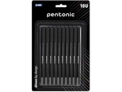 Pentonic 0.7 mm Ball Pen Blister Pack | Black Body | Black Ink | Set of 10 Pens