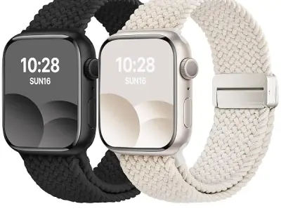 Fullmosa 2 Pack Magnetic Nylon Strap for Apple Watch | 49 46 45 44 42 41 40 38mm, Soft Elastic Loop Braided Sport Band for iWatch SE/Ultra 4/3/2/1 Series 12 11 10 9 8 7 6 5 4 3 2 1