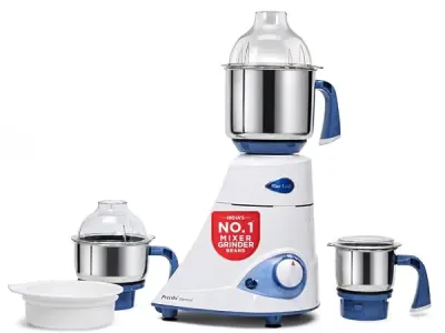 Preethi Diamond 750 Watts Mixer Grinder, 3 Jars (Stainless Steel) + Flexi Lid, Perfect Grinding for Masalas, Chutneys and Batters, 2 Year Warranty, Preethi's flagship Lifelong Free