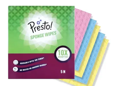 Amazon Brand - Presto! Premium Multi-Purpose Sponge Wipes | Assorted | 5 Count |(5 x Pack of 1)