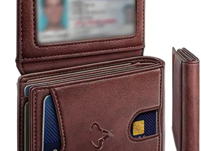 Contacts Slim RFID Blocking Leather Wallet for Men – Minimalist Bifold Card Holder with 11 Slots, ID Window & Cash Pocket – Front Pocket Wallet Gift for Daily Use & Travel (Brown)