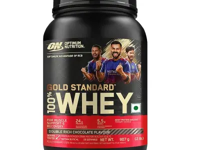 Optimum Nutrition (ON) RCB Limited Edition Gold Standard 100% Whey Protein Powder Double Rich Chocolate, 2 lb, 907 g, for Muscle Support & Recovery, Vegetarian - Primary Source Whe