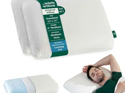 The White Willow Memory Foam Set of 2-Cool Gel Pillow for Neck & Shoulder Pain-Cervical Pillow for Sleeping-Orthopedic for Back, Side & Stomach Sleepers-Medium Firm-Standard-4" H-C