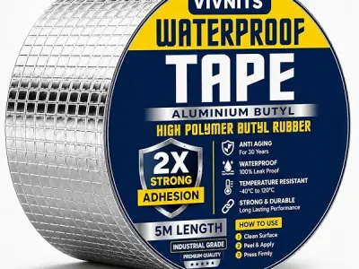 VIVNITS Waterproof Butyl Aluminium Foil Tape for Roof Leakage, Heavy Duty Self Adhesive Waterproof Sealing Tape for Water Tank, Wall, Pipe, Terrace Crack Repair, Duct & Water Leaka
