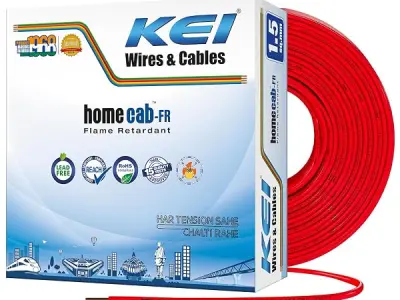 KEI WIRES & CABLES Homecab 1.5 sqmm 1 Core 99.97% Pure Copper Conductor Flame Retardant House Wire PVC Insulated Cable for Domestic & Industrial Electrical Wiring (Red, 90 Meters)