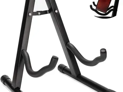 JUAREZ JRGS100 Heavy-Duty Metal Folding Guitar Stand | Universal A-Frame Stand for Acoustic, Electric, Bass, Ukulele & Banjo | Anti-Slip Rubber & Foam Padding
