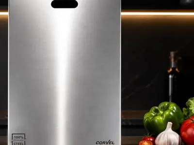 Corvel Premium Stainless Steel Chopping Board, 31cm x 21cm, S | 5 Years Warranty, Cutting Vegetables, Fruits, Breads & Meat, Durable, Heavy Duty