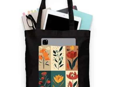 ZORI Black Tote Bag With Pocket Printed Designed Canvas Tote Bags For Women large capacity,Tote bag For Shopping, College, Travel, More Canvas Handbag For Unisex Bag