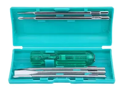 Taparia Model 802 Screwdriver Set | Neon Bulb Tester Included | Tip Sizes: 6.0x0.8mm, 3.5x0.5mm, Phillips 0, Square Poker, Phillips 1 | High-Grade Steel Blades with Comfortable Gri