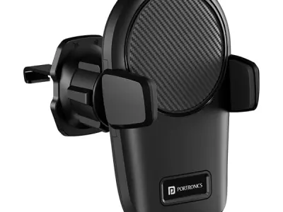 Portronics Clamp Z Car Phone Holder Stand with 360 Degree Rotation, AC Vent Mount, Strong Grip, Single Hand Use, Shockproof Build, Mobile Stand for Car (Black)