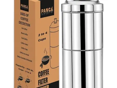 PANCA South Indian Filter Coffee Maker | Traditional Drip Coffee Decoction Maker for Hot & Cold Coffee (200ML Steel)