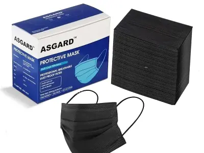 ASGARD Nonwoven Fabric Disposable Multilayer Protective Mask (Black, Pack of 50) for Unisex