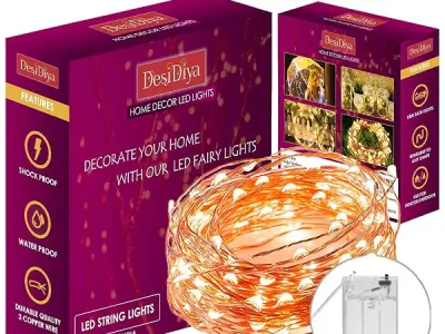 Desidiya 3AA Battery Powered Copper String Decorative LED Fairy Lights Warm White, 10 Meters, 100 LED's (Pack of 1)