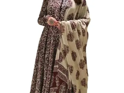 Nermosa Women Printed Anarkali Kurta and Pant Set with Dupatta | Printed Kurta Set | Women Kurta Sets |