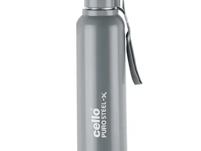 Cello Puro Steel-X Benz 900 PU Insulated Water Bottle 650 ml, Grey | BPA Free, Leakproof, ISI Certified |Hot & Cold Bottle for Gym, Office, College, Travel, Camping, Indoor & Outdo