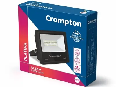 Crompton Gleam Neo LED Flood Light 50W Cool Day Light | Pack of 1 | Outdoor Waterproof Security Light | Wide Angle Beam for Monument Lighting, Shops, Malls, Parking Area,Aluminium;