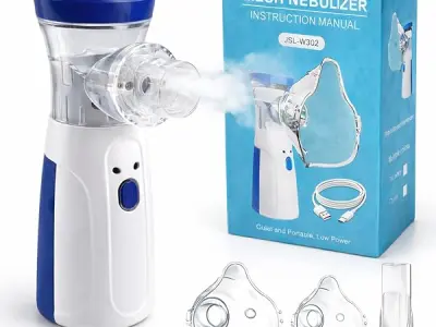 OBEROI'S TRADERS Handheld Mesh Nebulizer for Adults & Children | USB Rechargeable Ultrasonic Inhaler with Mask & Mouthpiece | Quiet Portable Nebulizer