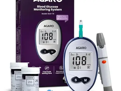 AGARO Glucometer, Blood Glucose Monitoring System with 50pcs Strips & Lancets, Glucometer Machine, Instant Blood Sugar Test at Home, Fast Blood Sugar Testing Device, Simple & Accur