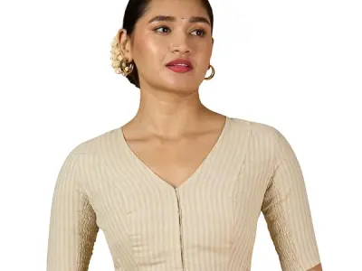 Studio Shringaar Women Cotton Half Sleeve Madras Checks Saree Blouse with Stretchable Sides