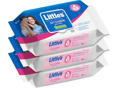 Little's Soft Cleansing Baby Wipes with Lid | 80 Wipes x Pack of 3 - 240 Wipes | Extra Thick &