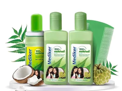 Mediker Anti Lice Combo, Anti lice Shampoo 50ml pack of 2 + Anti lice Oil + Lice Comb, 150 ml, Effective painless way of Lice removal, 100% Natural active with Coconut, Safe for ki