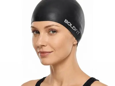 Boldfit Swimming Cap for Men Silicone Swimming Caps for Women Unisex Swim Cap for Boys, Girls and Kids Swimming Cap for Women Long Hair Swimming Head Cap Men Silicone Fabric, Easy